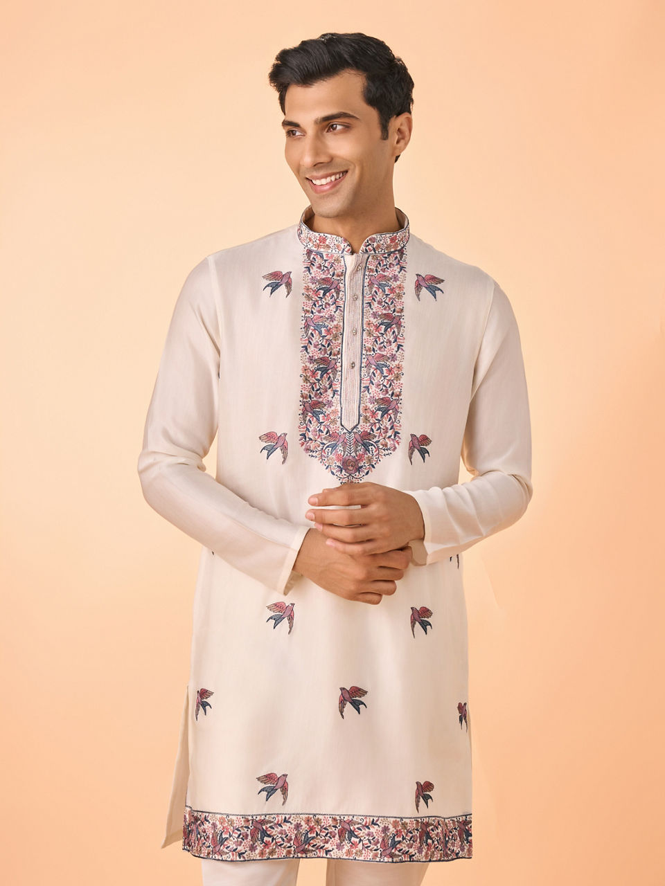 Manyavar Men Cream Satin Glory Kurta Pajama
