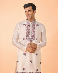 Manyavar Men Cream Satin Glory Kurta Pajama