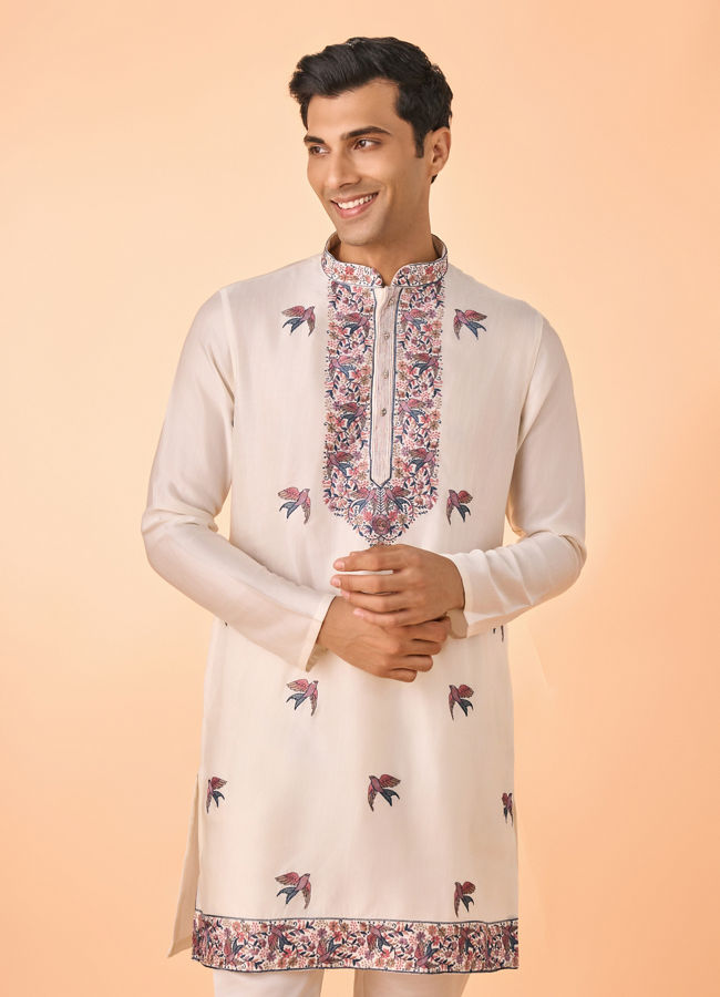 Manyavar Men Cream Satin Glory Kurta Pajama