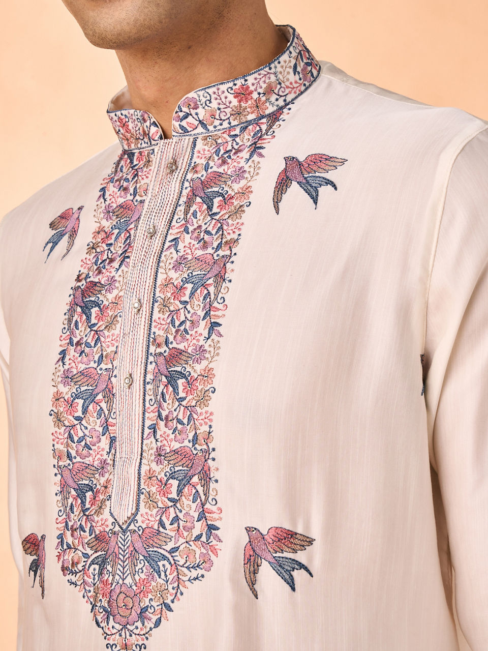 Manyavar Men Cream Satin Glory Kurta Pajama