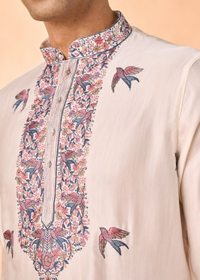 Manyavar Men Cream Satin Glory Kurta Pajama