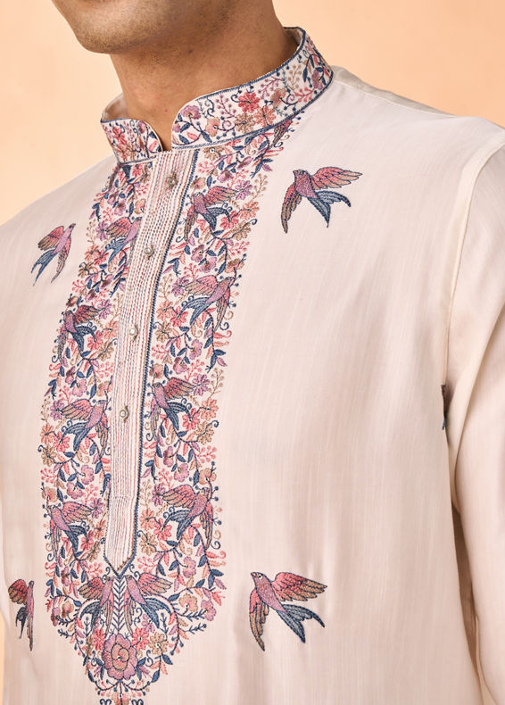 Manyavar Men Cream Satin Glory Kurta Pajama