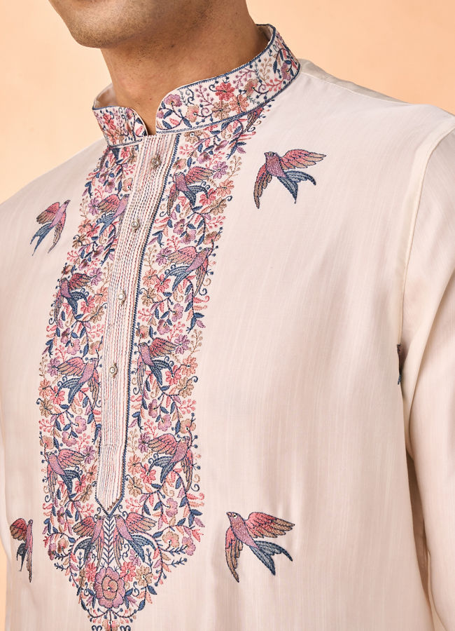Manyavar Men Cream Satin Glory Kurta Pajama