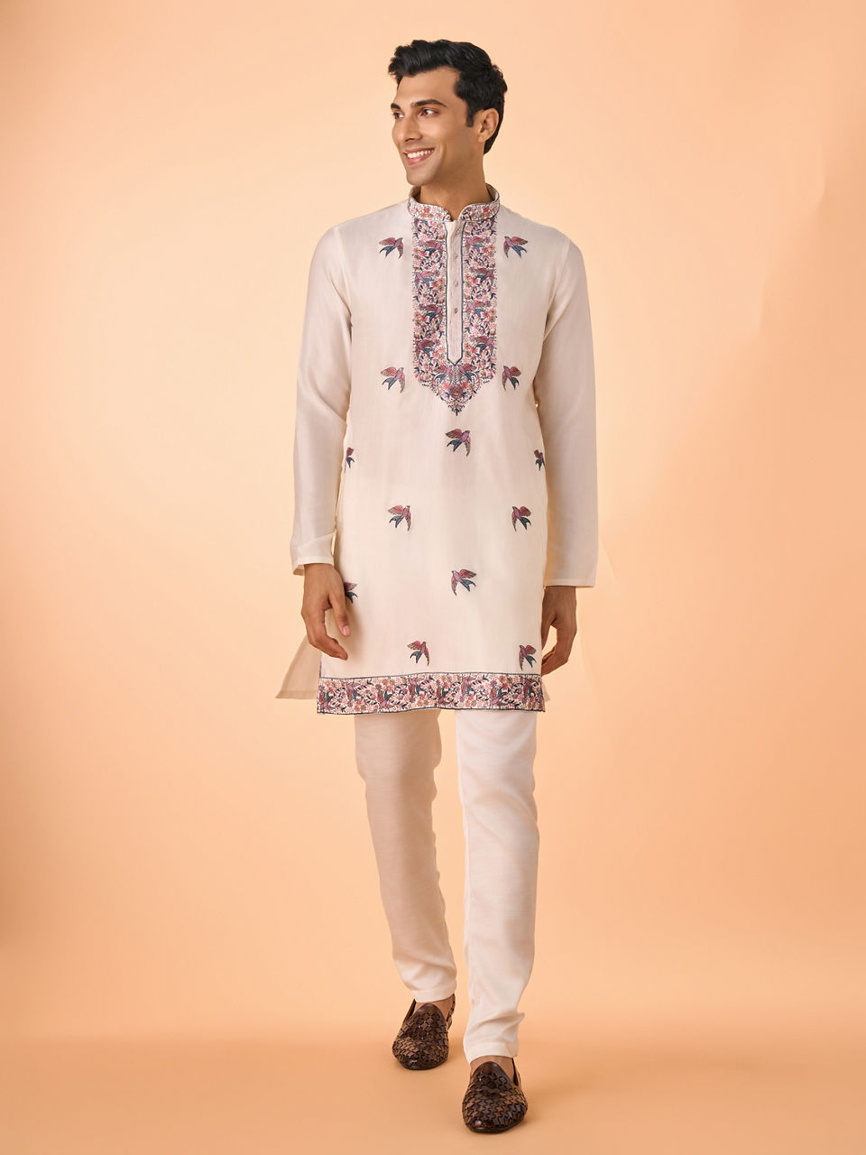 Manyavar Men Cream Satin Glory Kurta Pajama