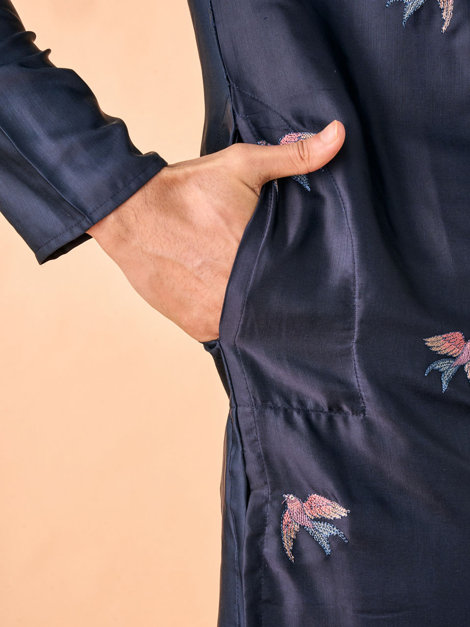 Manyavar Men Vibrant Dark Blue Satin Kurta Pajama