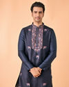 Manyavar Men Vibrant Dark Blue Satin Kurta Pajama