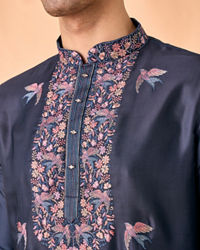 Manyavar Men Vibrant Dark Blue Satin Kurta Pajama
