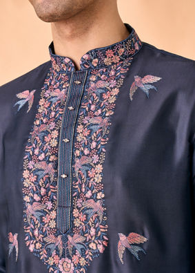 Manyavar Men Vibrant Dark Blue Satin Kurta Pajama