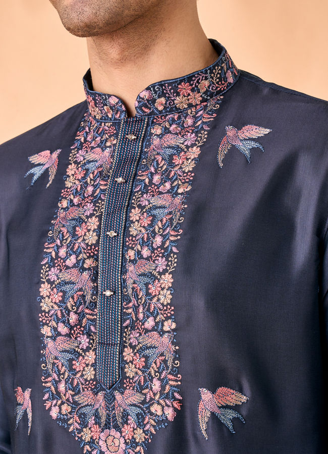 Manyavar Men Vibrant Dark Blue Satin Kurta Pajama