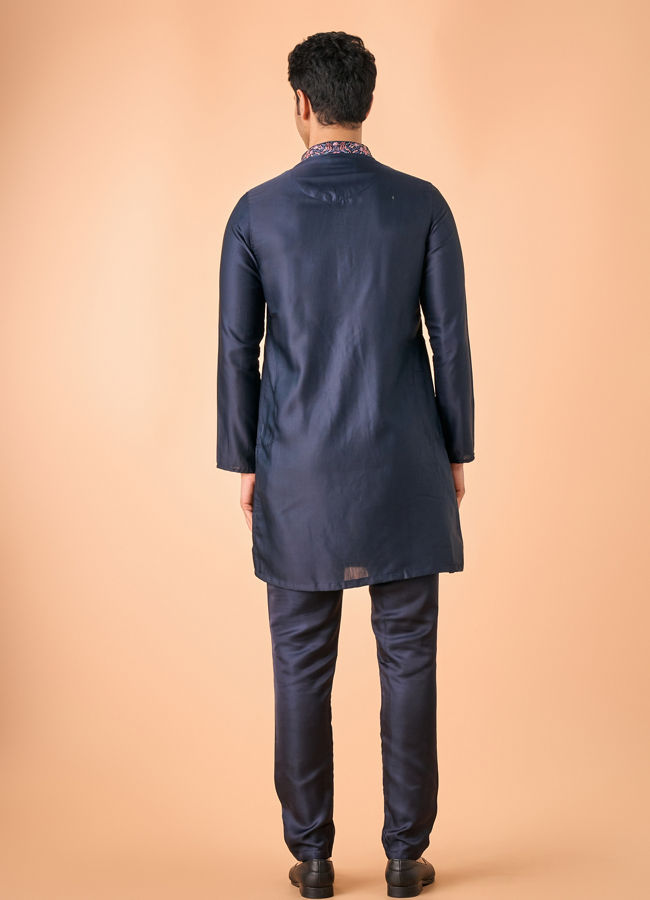 Manyavar Men Vibrant Dark Blue Satin Kurta Pajama