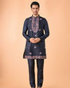 Manyavar Men Vibrant Dark Blue Satin Kurta Pajama