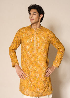 Manyavar Men Sunset Glory Mustard Kurta Patiala