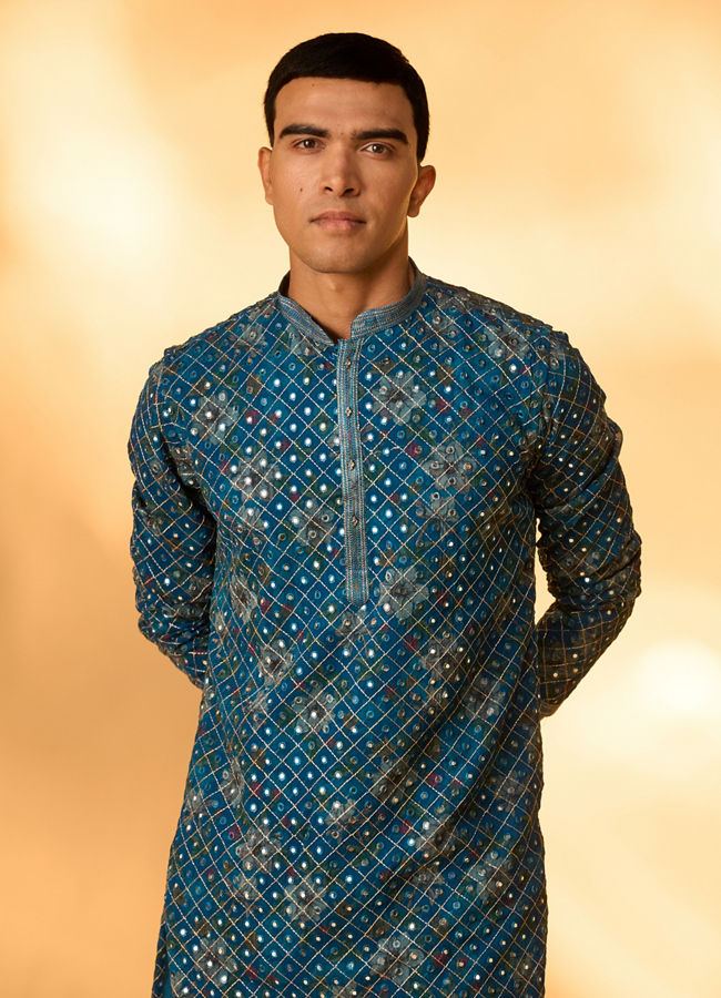 Manyavar Men Radiant Teal Blue Kurta Patiala