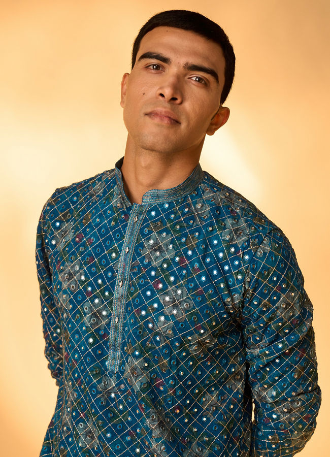 Manyavar Men Radiant Teal Blue Kurta Patiala