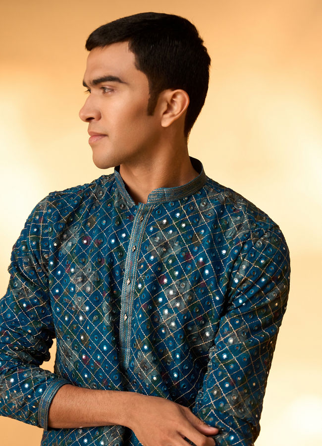 Manyavar Men Radiant Teal Blue Kurta Patiala