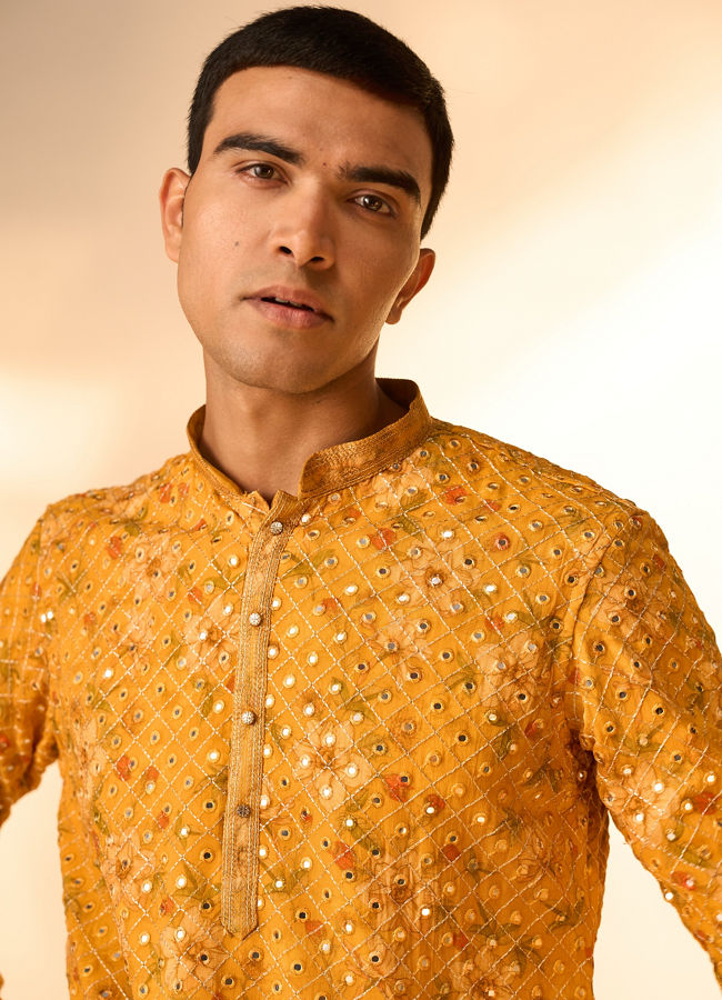 Manyavar Men Sunset Glory Mustard Kurta Patiala