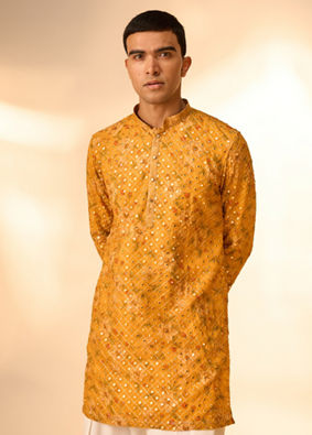 Manyavar Men Sunset Glory Mustard Kurta Patiala