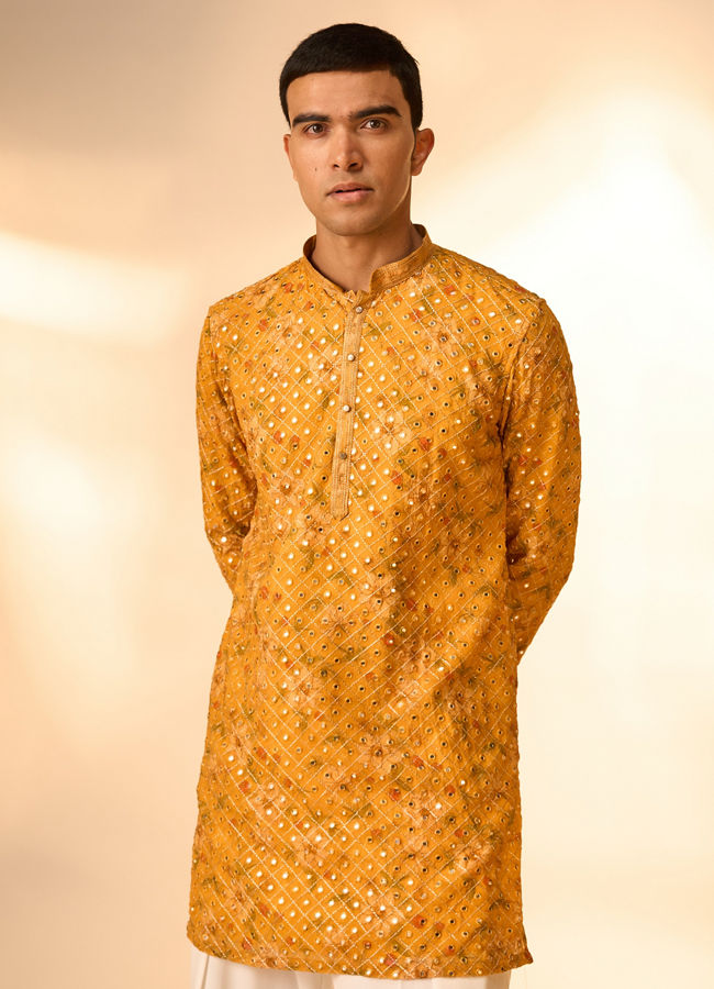 Manyavar Men Sunset Glory Mustard Kurta Patiala