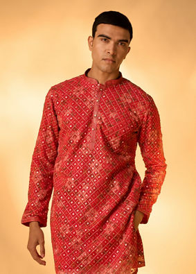 Manyavar Men Regal Red Kurta Patiala Set