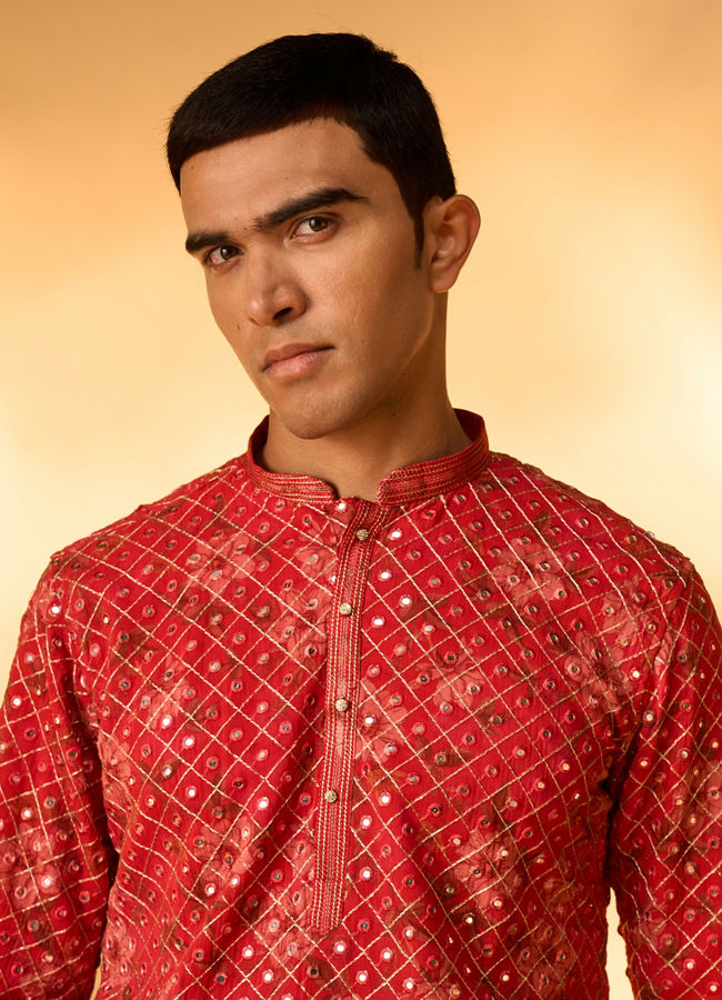 Manyavar Men Regal Red Kurta Patiala Set