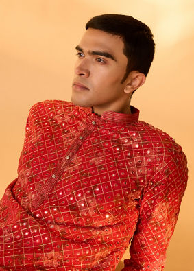 Manyavar Men Regal Red Kurta Patiala Set