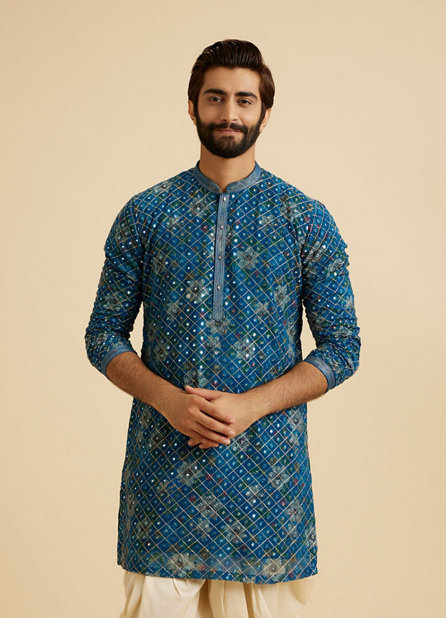 Manyavar Men Radiant Teal Blue Kurta Patiala