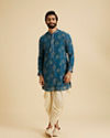 Manyavar Men Radiant Teal Blue Kurta Pajama