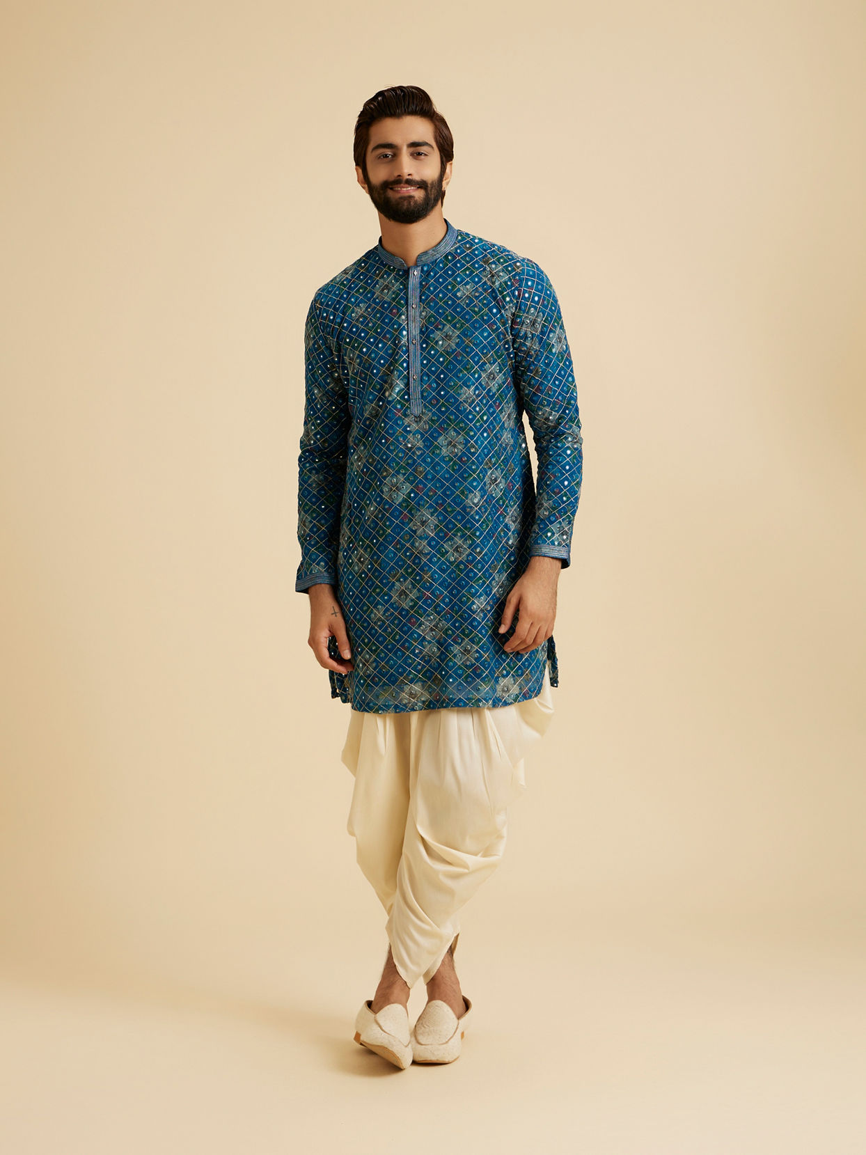 Manyavar Men Radiant Teal Blue Kurta Pajama