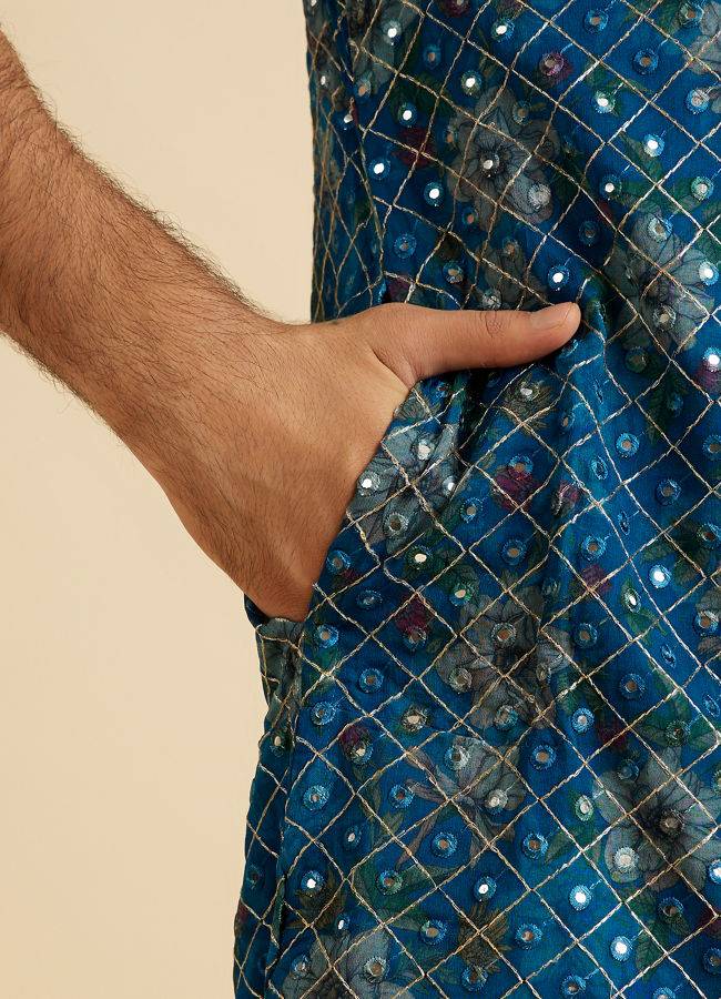 Manyavar Men Radiant Teal Blue Kurta Pajama