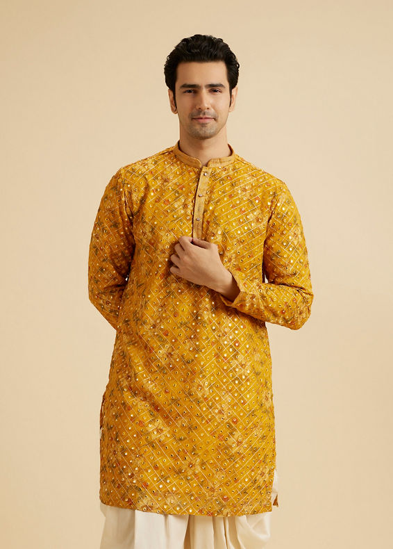 Manyavar Men Sunset Glory Mustard Kurta Pajama
