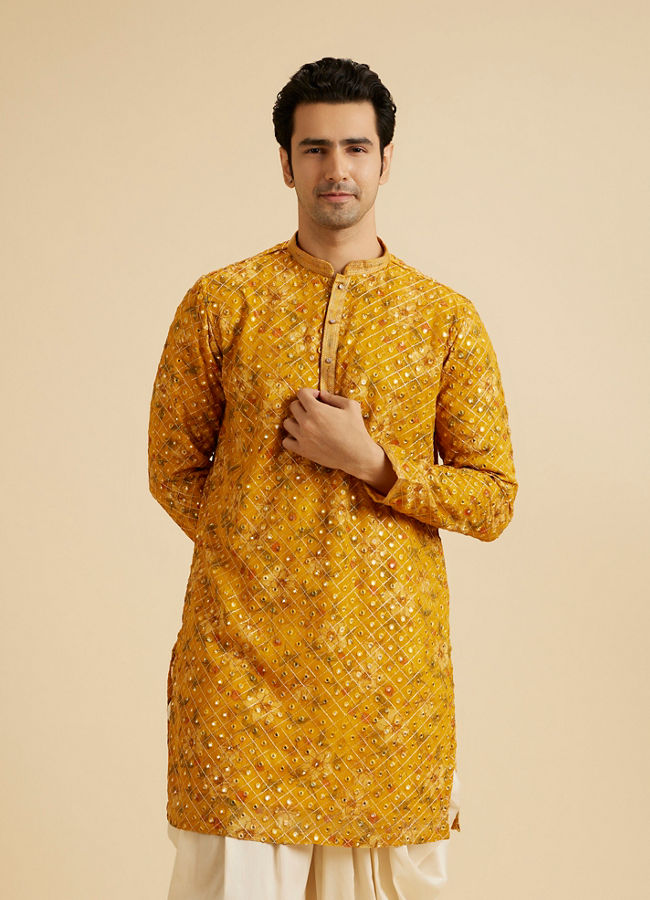 Manyavar Men Sunset Glory Mustard Kurta Patiala