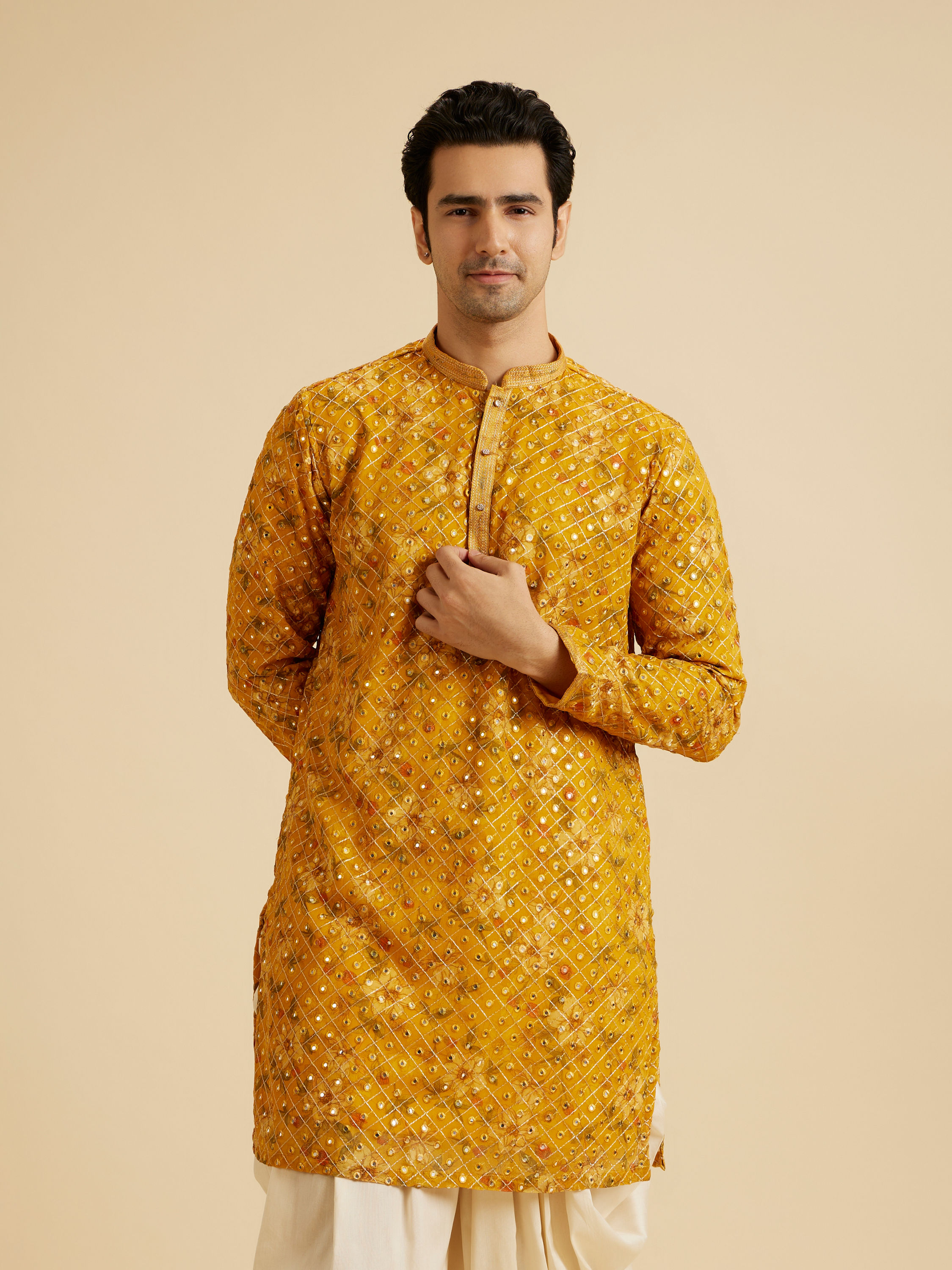 Manyavar Men Sunset Glory Mustard Kurta Pajama