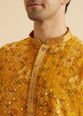 Manyavar Men Sunset Glory Mustard Kurta Patiala