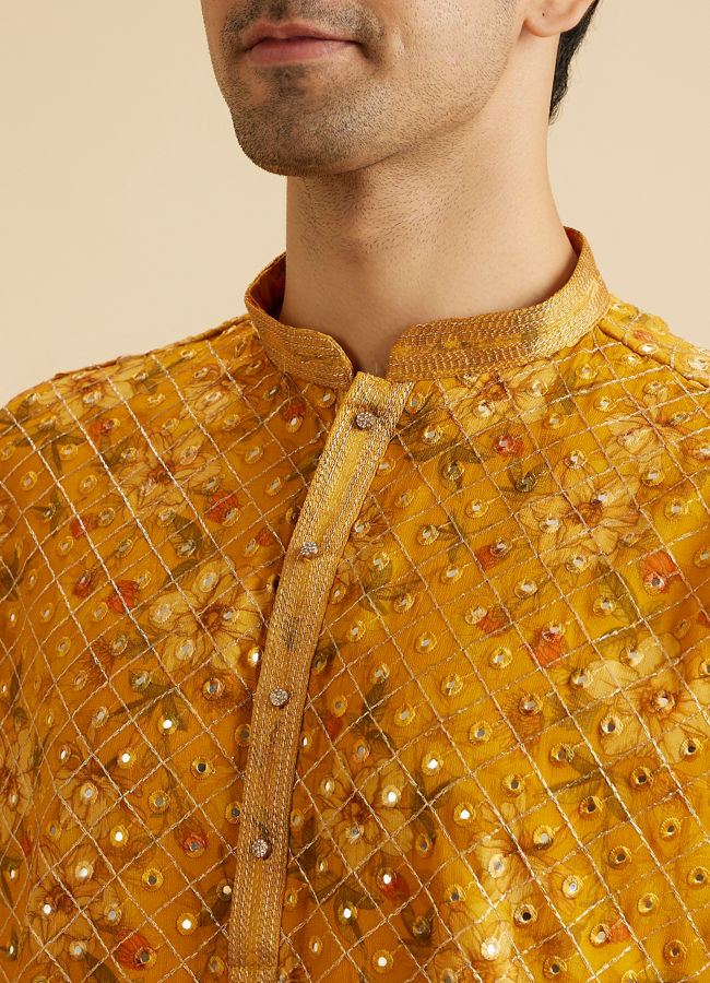 Manyavar Men Sunset Glory Mustard Kurta Patiala