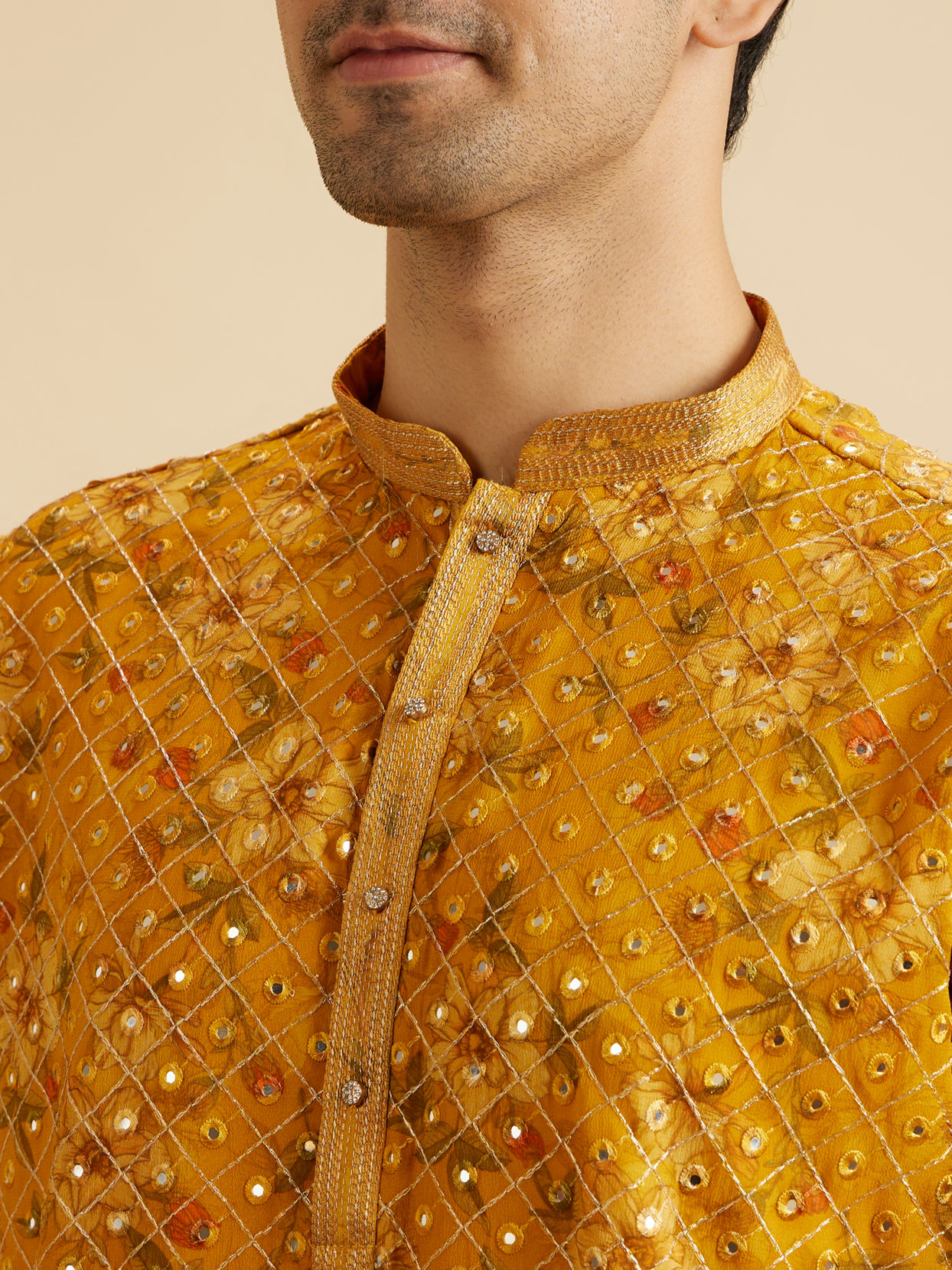 Manyavar Men Sunset Glory Mustard Kurta Patiala