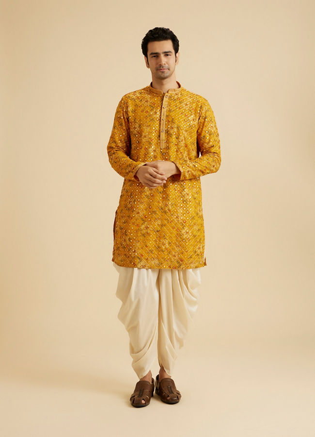 Manyavar Men Sunset Glory Mustard Kurta Pajama
