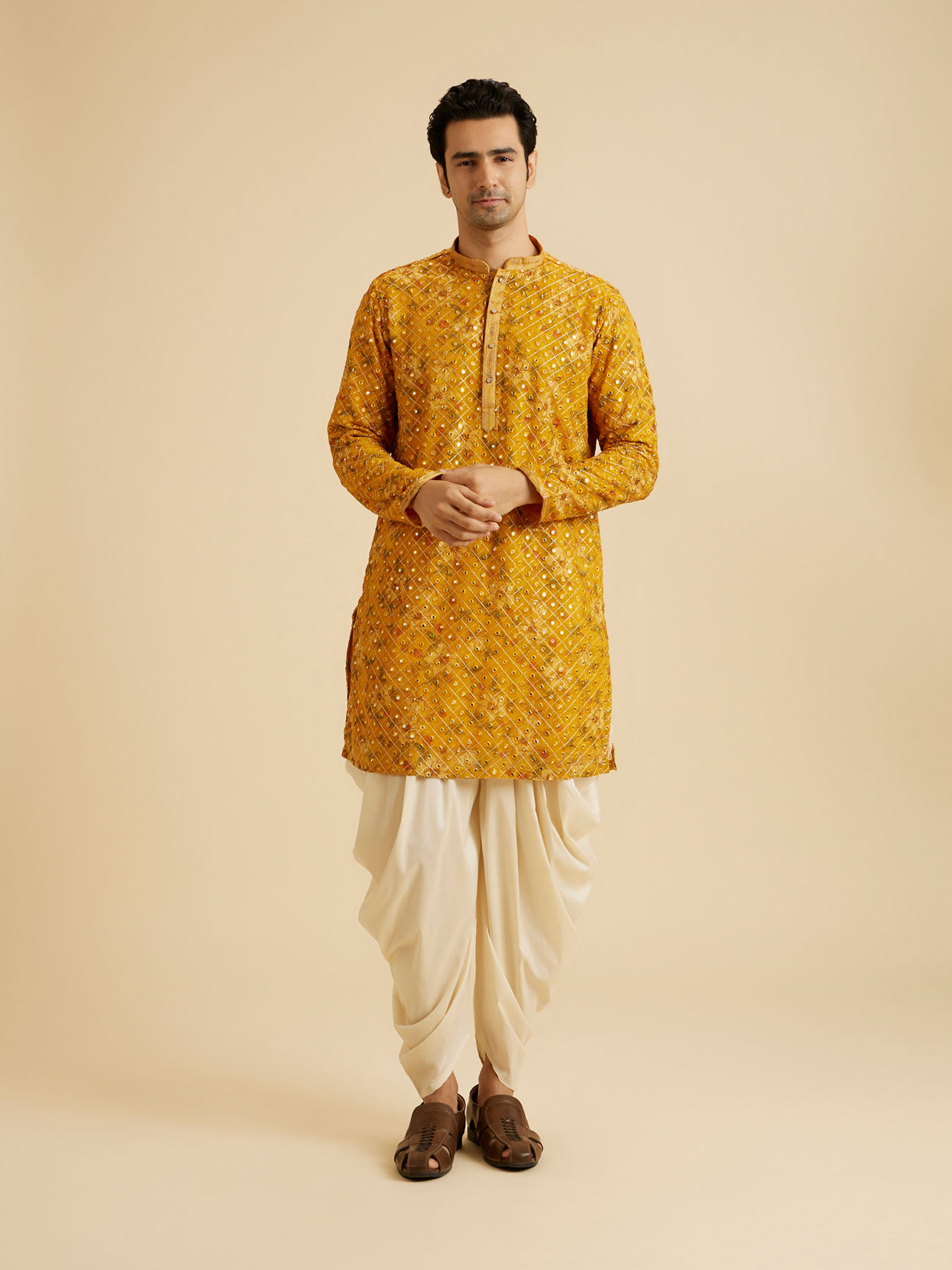 Manyavar Men Sunset Glory Mustard Kurta Pajama