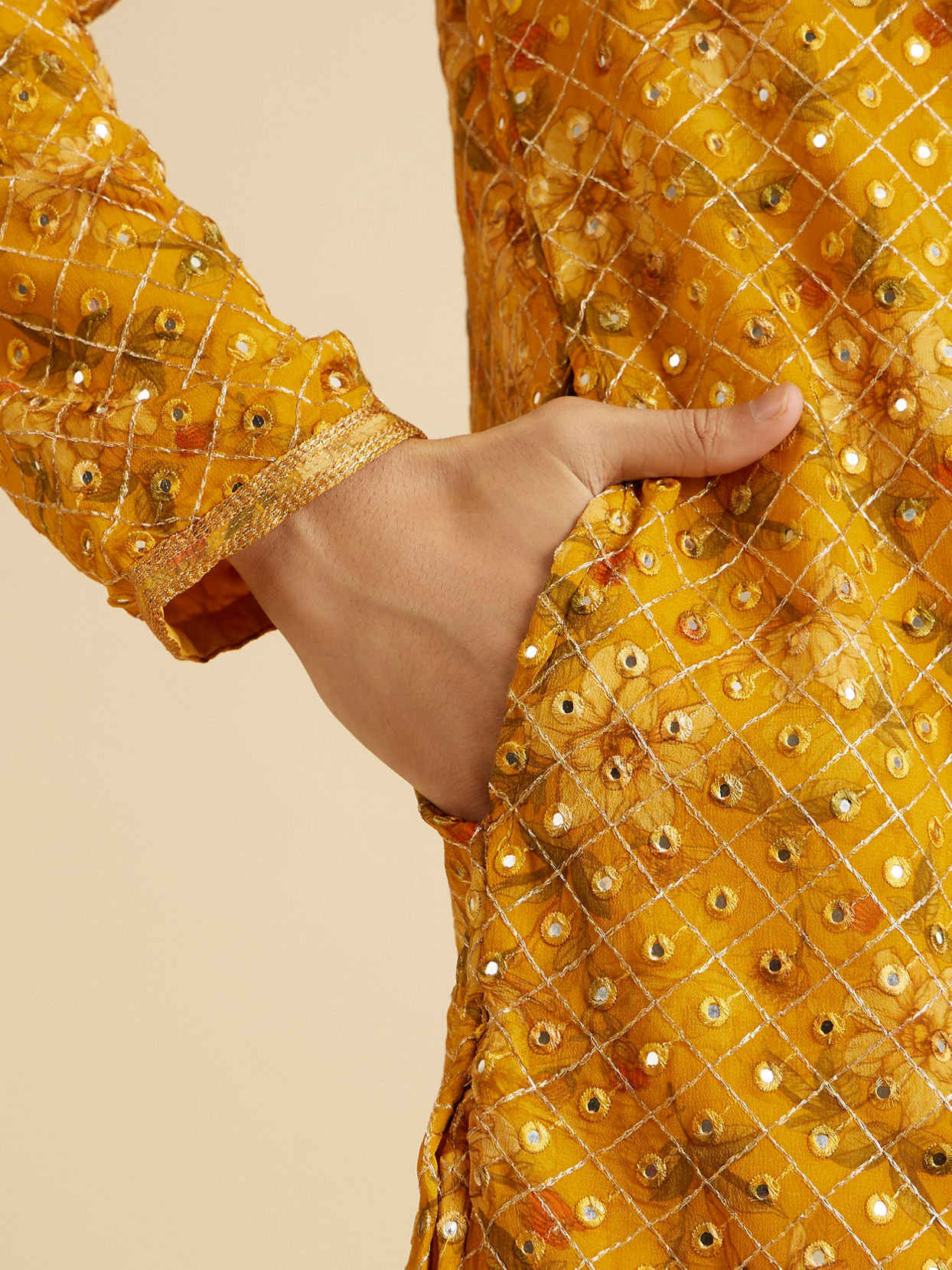 Manyavar Men Sunset Glory Mustard Kurta Pajama