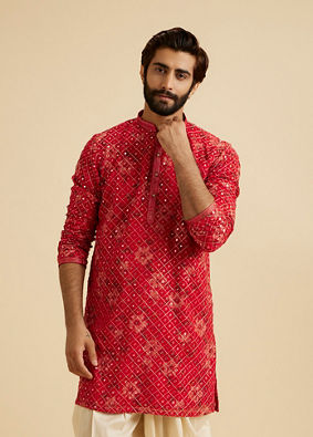 Manyavar Men Regal Red Kurta Pajama Set