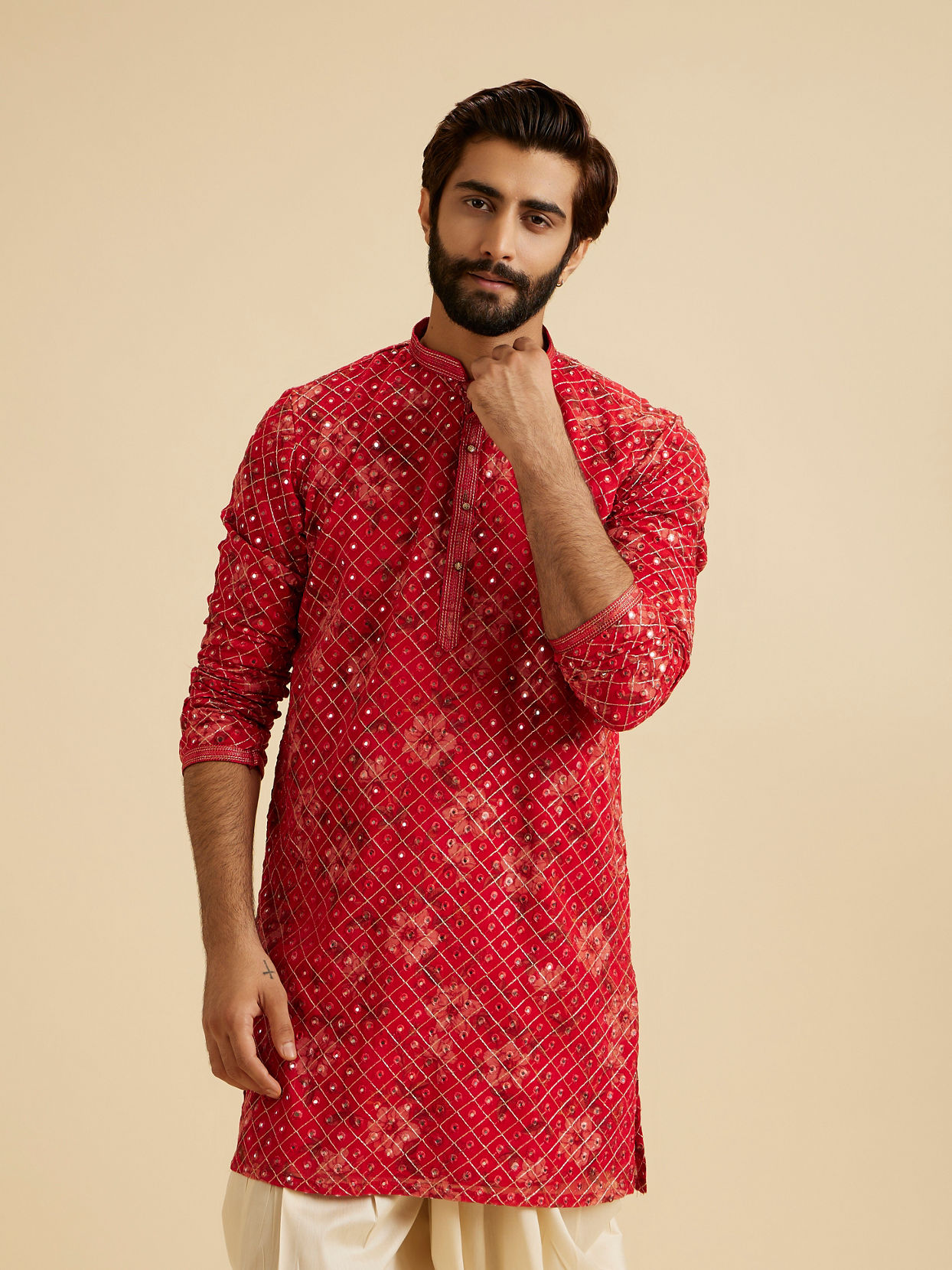 Manyavar Men Regal Red Kurta Patiala Set