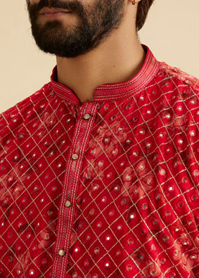 Manyavar Men Regal Red Kurta Pajama Set