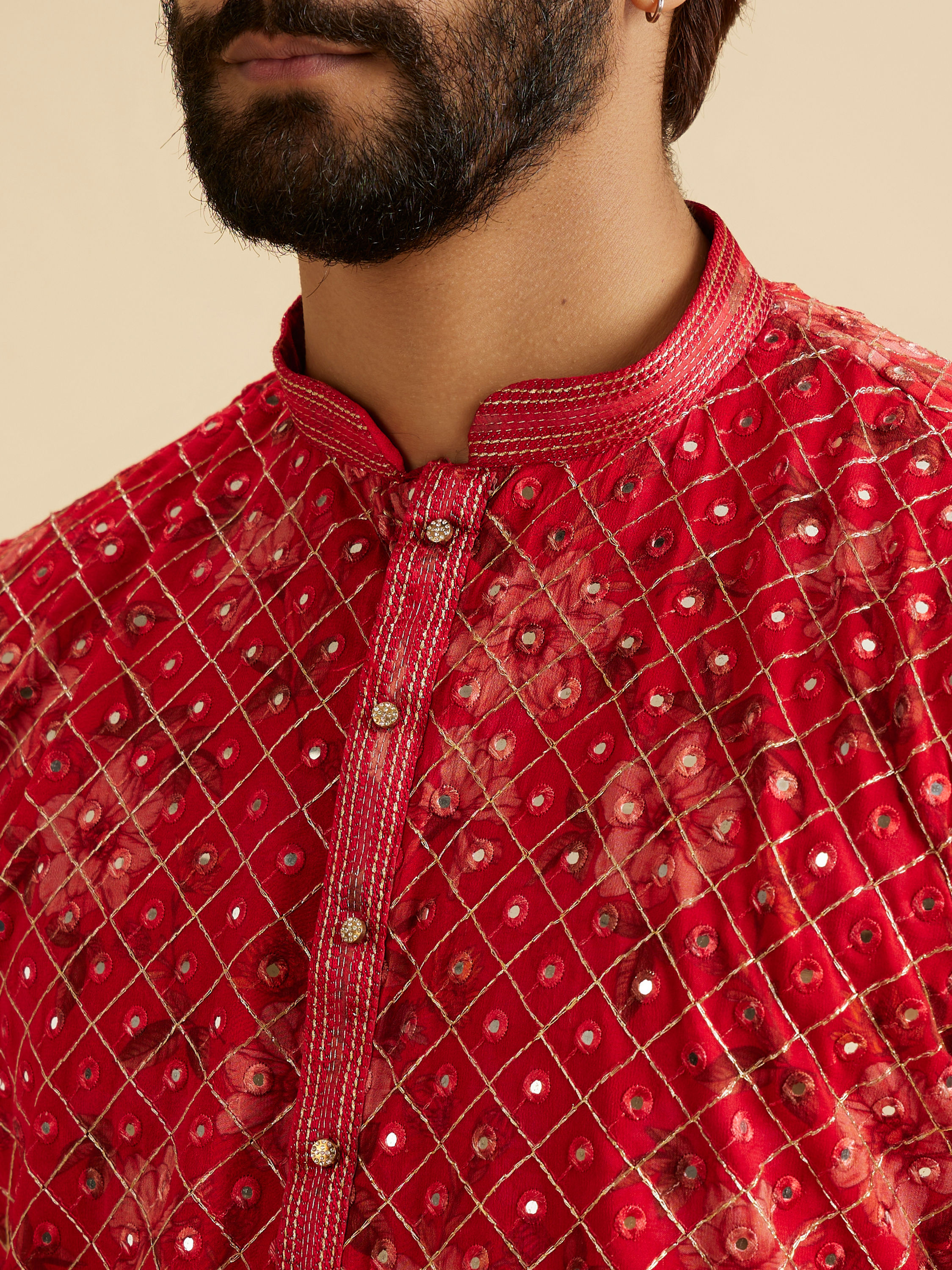 Manyavar Men Regal Red Kurta Pajama Set