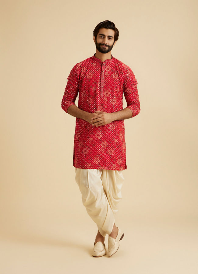 Manyavar Men Regal Red Kurta Pajama Set