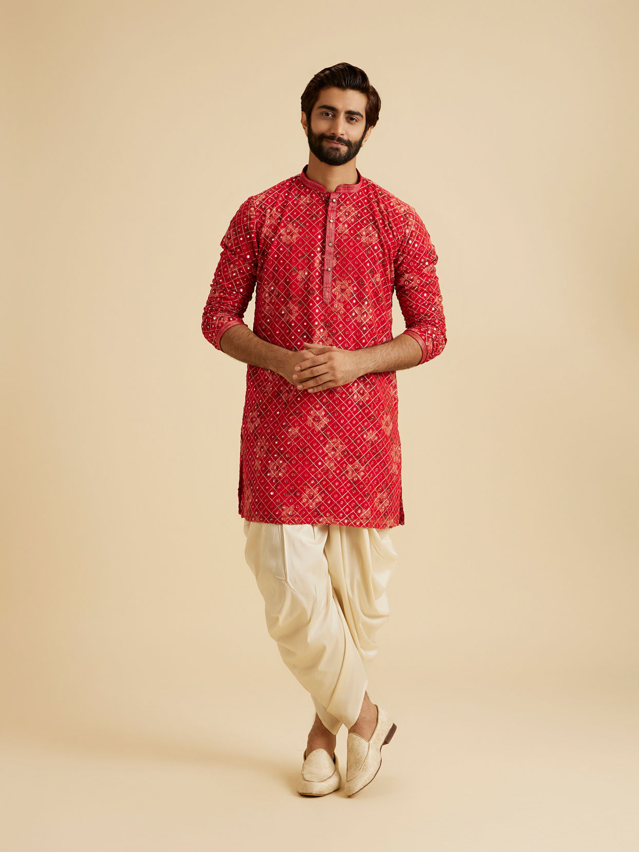 Manyavar Men Regal Red Kurta Pajama Set