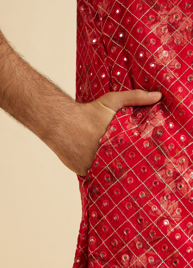 Manyavar Men Regal Red Kurta Pajama Set