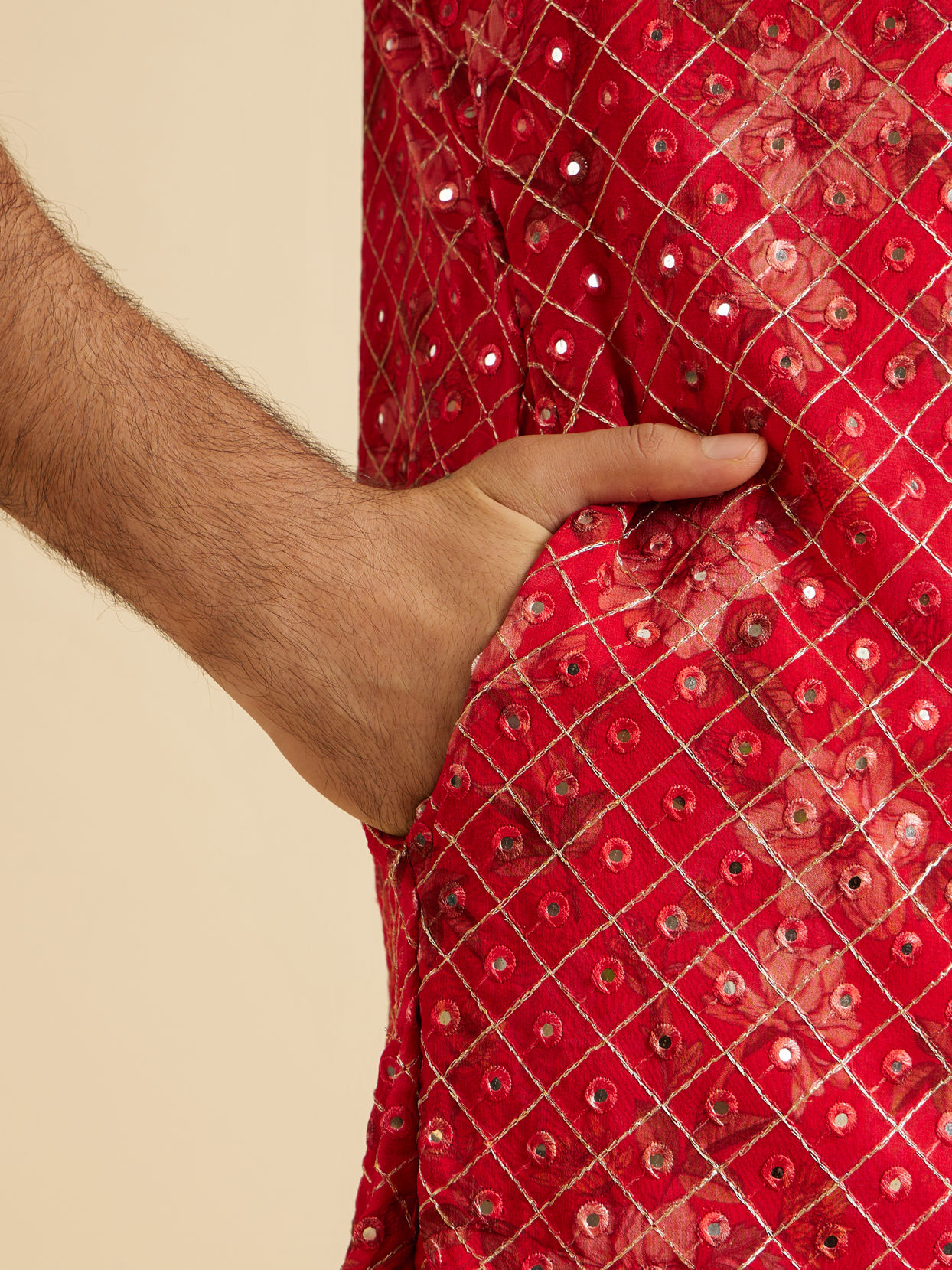 Manyavar Men Regal Red Kurta Pajama Set