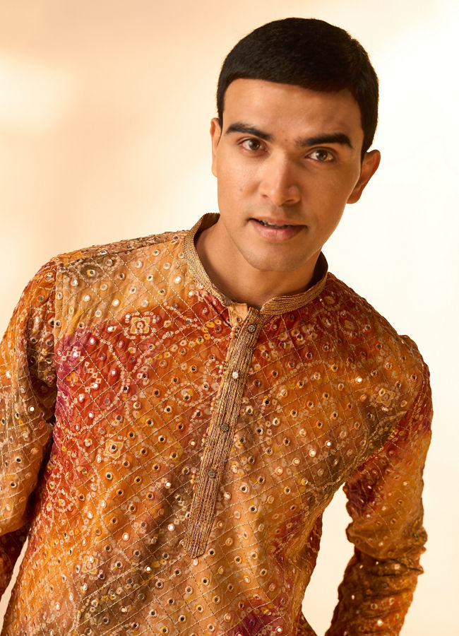 Manyavar Men Radiant Rust Georgette Kurta Pant