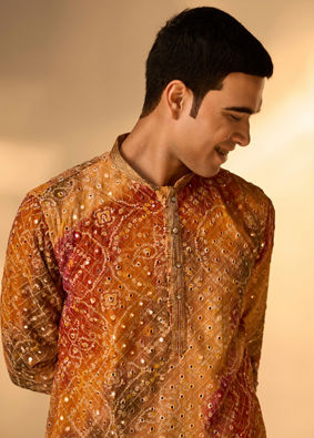 Manyavar Men Radiant Rust Georgette Kurta Pant