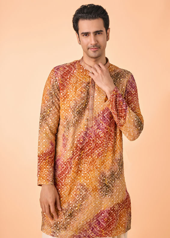 Manyavar Men Radiant Rust Georgette Kurta Pant