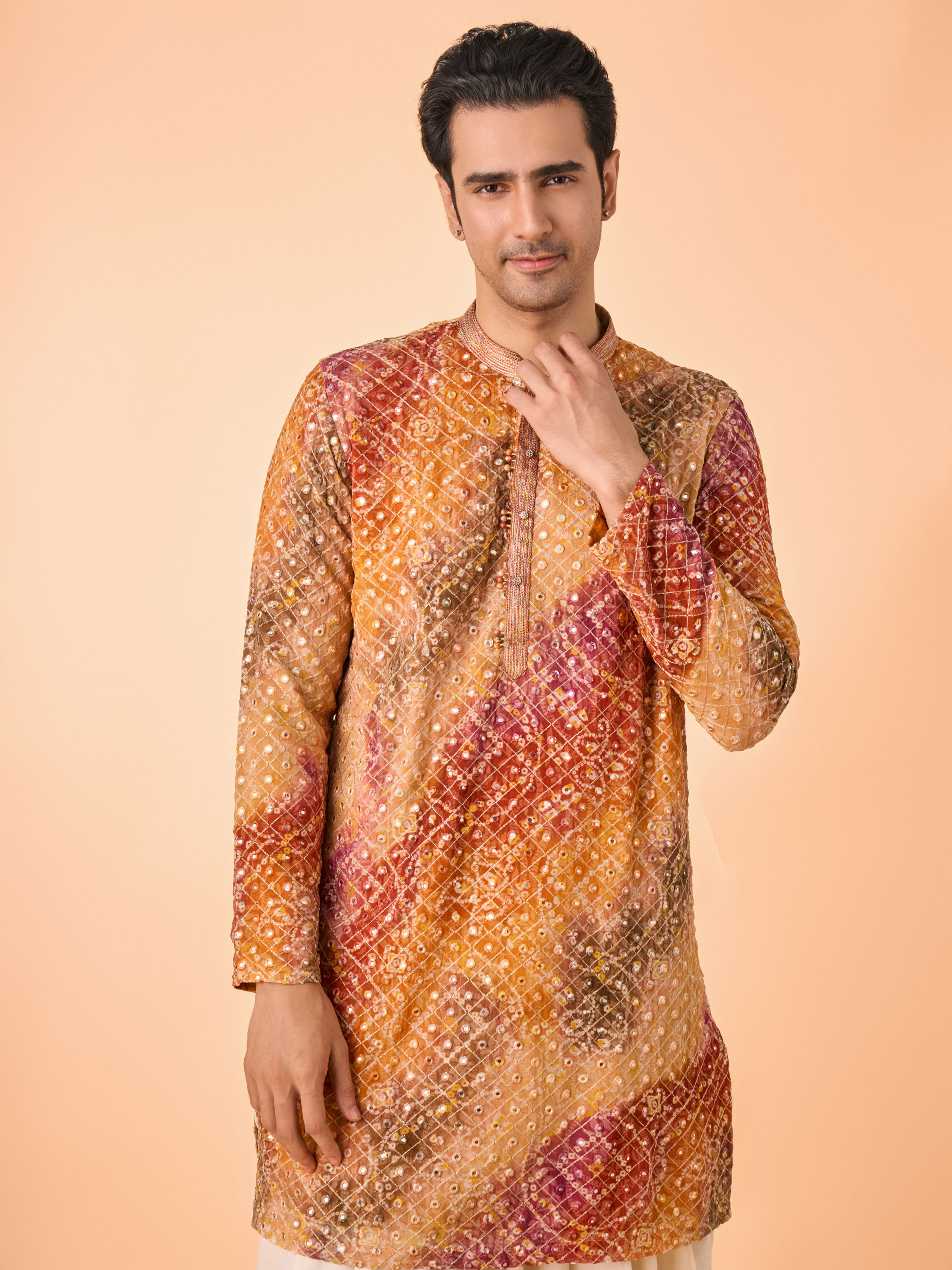 Manyavar Men Radiant Rust Georgette Kurta Pant